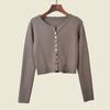American Sexy Metal Buckle Knitting Outer Wear Cardigan Long Sleeves Female 2025 Spring High Waist Short Pure Desire Sexy Top