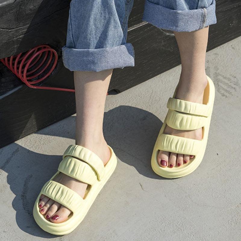 WTEMPO Fashionable EVA Sandals for Women's Versatile Dual Purpose Buckle Thick Sole Flat Heel Comfortable Non-slip Breathable Casual Beach Slippers