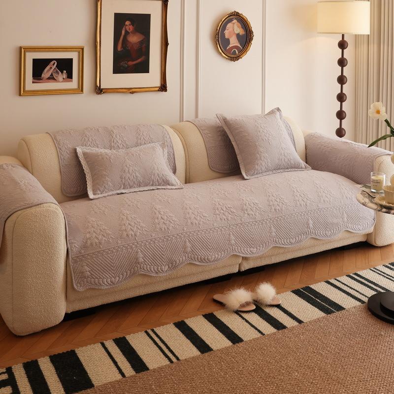

New Nordic Simple Sofa Cushion Non-Slip Embroidery Cotton Fabric Four-Season Universal Combination Seat Cushion Cover Towel 70*70cm