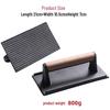 Wooden Handle Cast Iron Meat Press for Steaks and Hamburgers