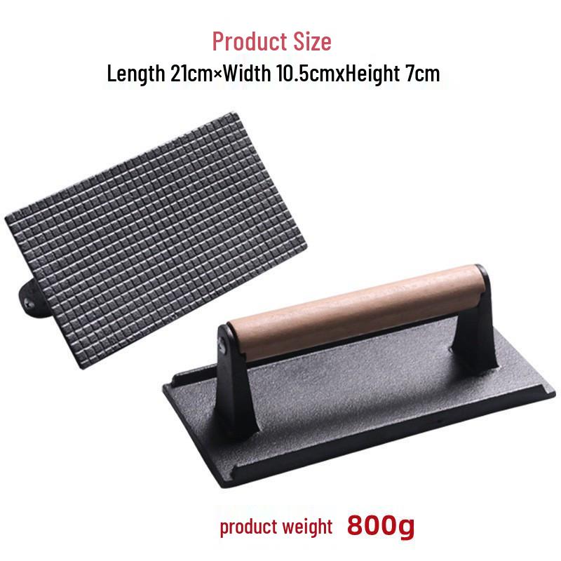Wooden Handle Cast Iron Meat Press for Steaks and Hamburgers