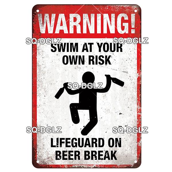 SQ-DGLZ Vintage Metallskylt Varning Haj Poolregler Tennskylt Havsbutiksskylt Hembar Väggdekor Klistermärke Dekorationsplatta Affisch