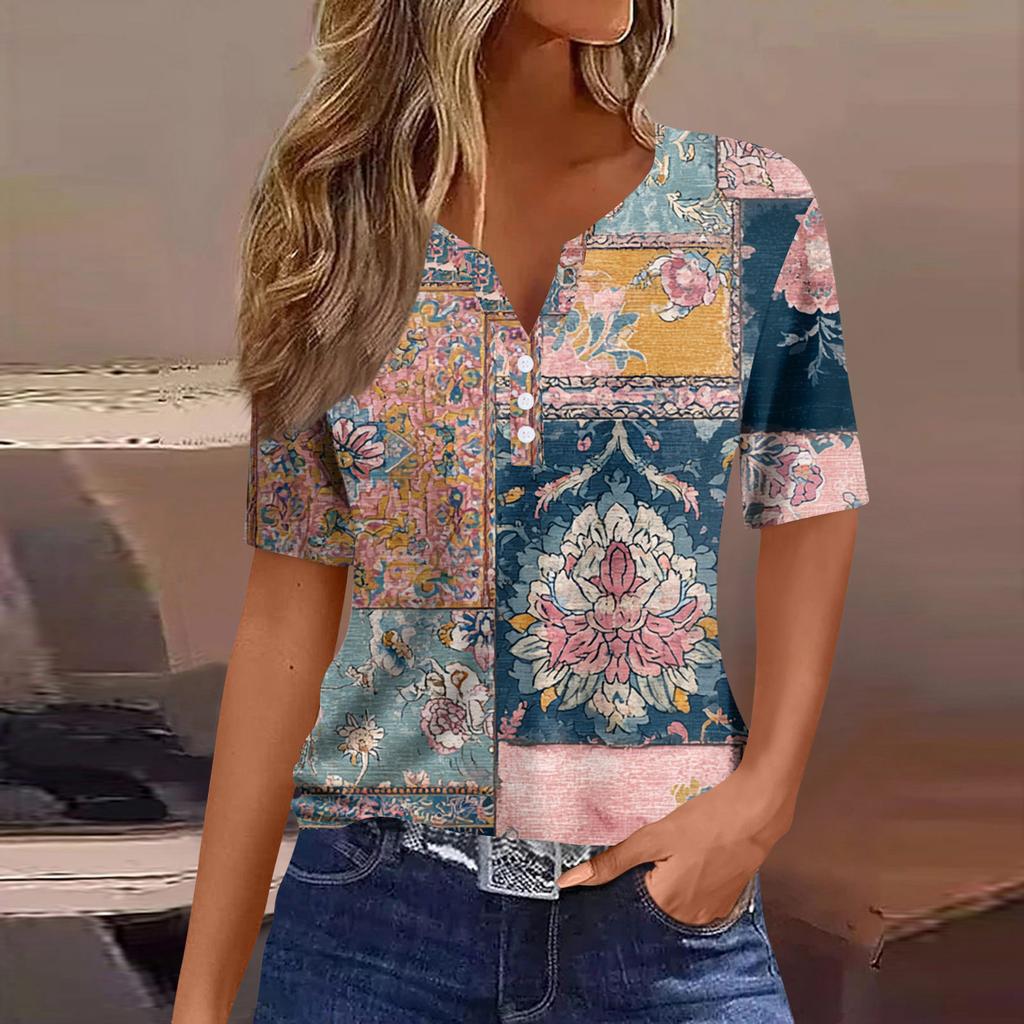 Women's Blouse Fashionable And Casual Short-Sleeved Printed T-shirt Top