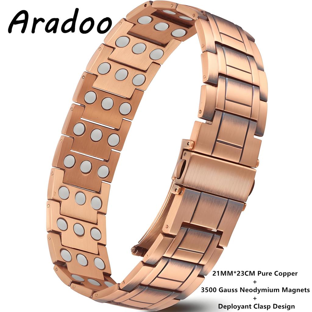 Premium Pure Copper Bracelet for Men with Deployant Clasp Design Wristband Jewelry Gifts