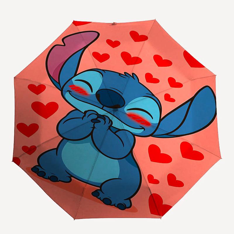 1pc Stitch,Hearts Automatic Folding Umbrella: Compact 8-Bone Design Cartoon Outdoor Travel Companion, Business Umbrella, Christmas Valentine