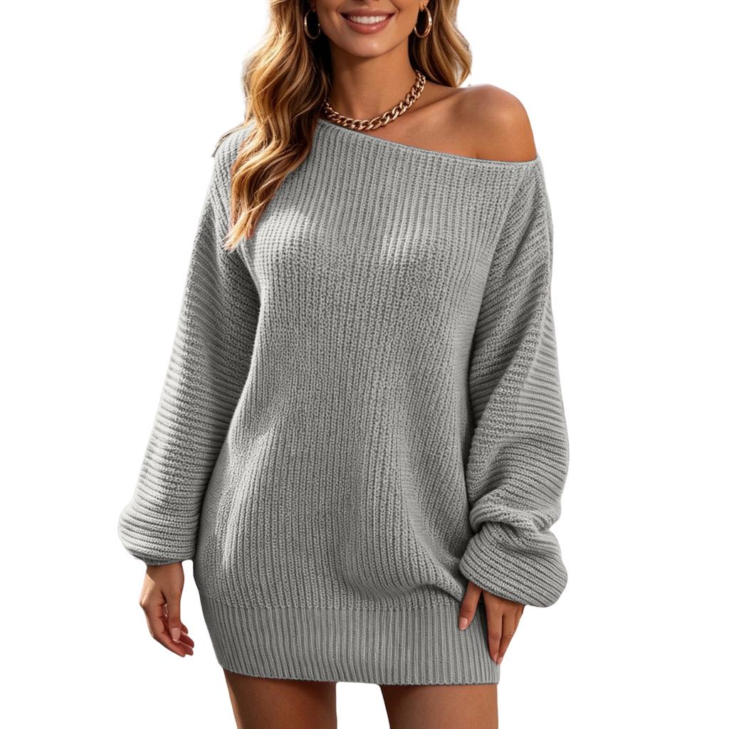 Women's Long Sleeve Off-Shoulder Dress Casual Flowy Midi Dress