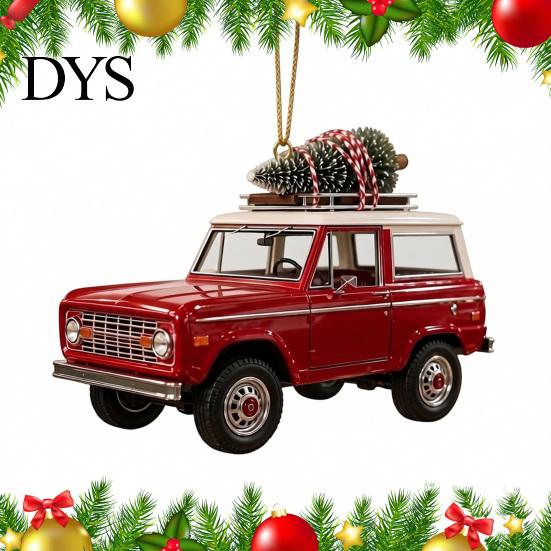 Seasonal Home Ornament Christmas Tree Car Hanging Ornament, Acrylic Flat Print Pendant for Winter Holiday Rearview Mirror, Festive Decoration,
