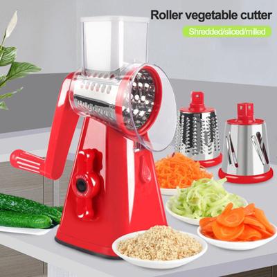 Kitchen Vegetable Slicer with 3 Replaceable Stainless Steel Blades Manual Rotary Cheese Grater with Handle Multifunctional Vegetable Chopper