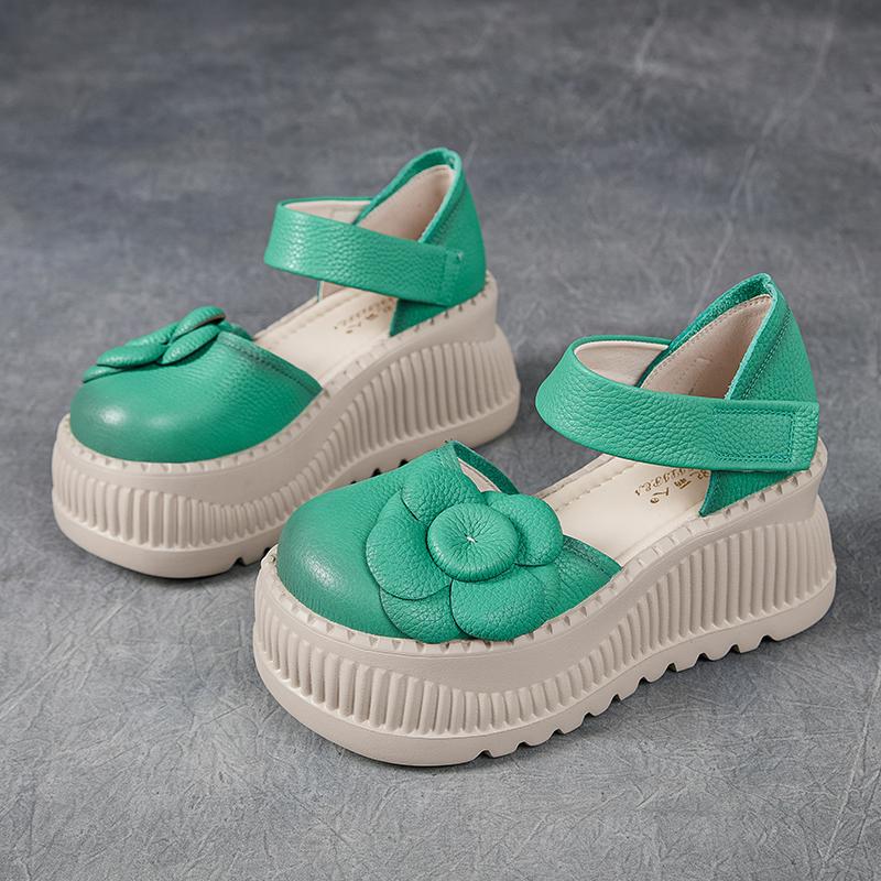 

Модные сандалии GKTINOO в стиле ретро с круглым носком и толстой подошвой, лето 2025, новинка, повседневные женские туфли на плоской платформе из натуральной кожи с цветочным декором 39