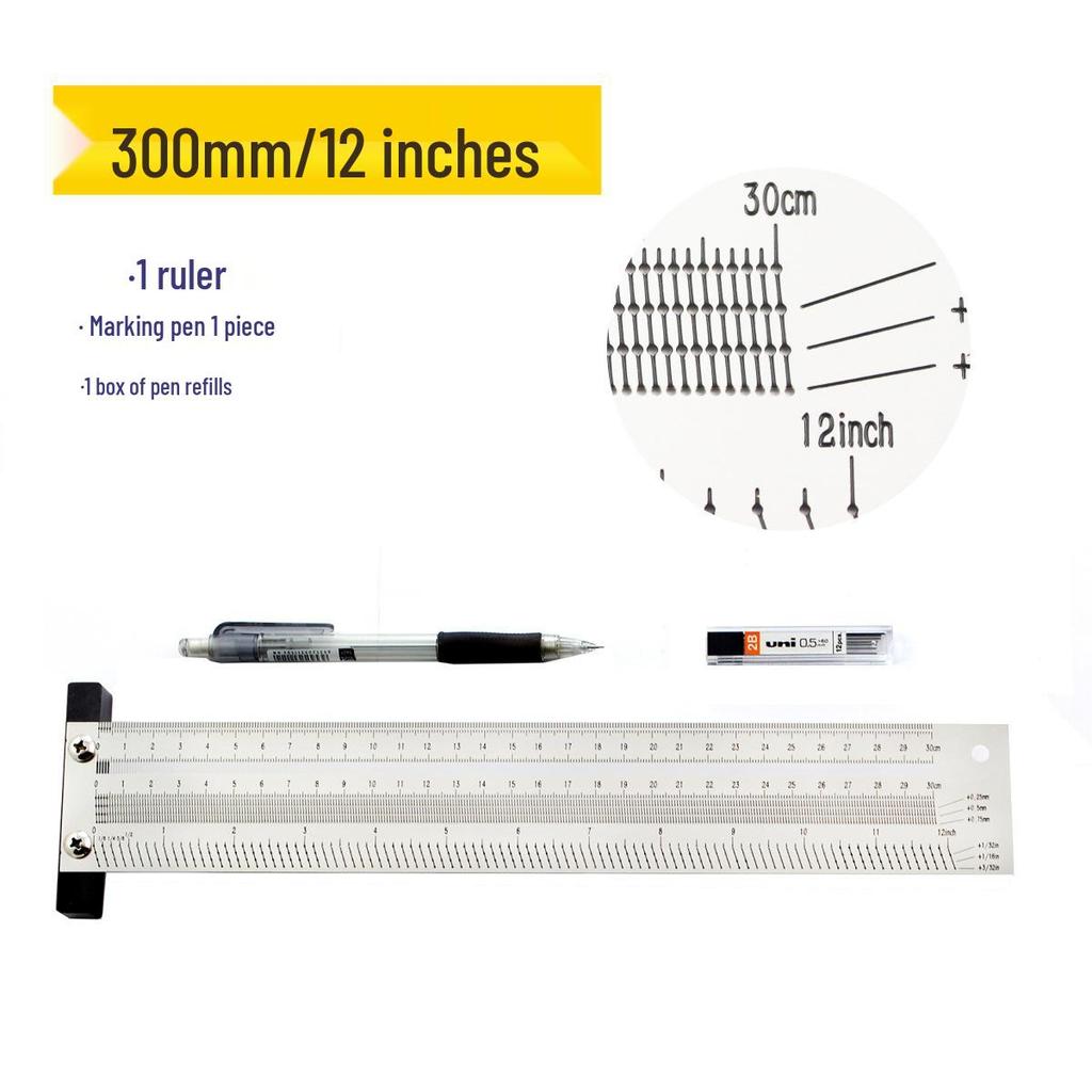 High-Precision Stainless Steel T-Square Scriber Ruler (Inch/Metric)