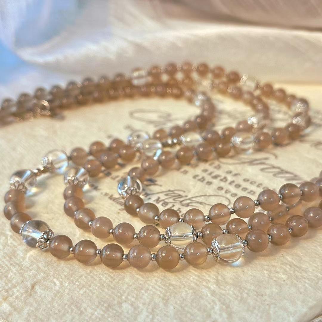 

Vintage Natural Smoky Purple Gray Chalcedony Agate Necklace White Crystal Atmosphere Clavicle Chain