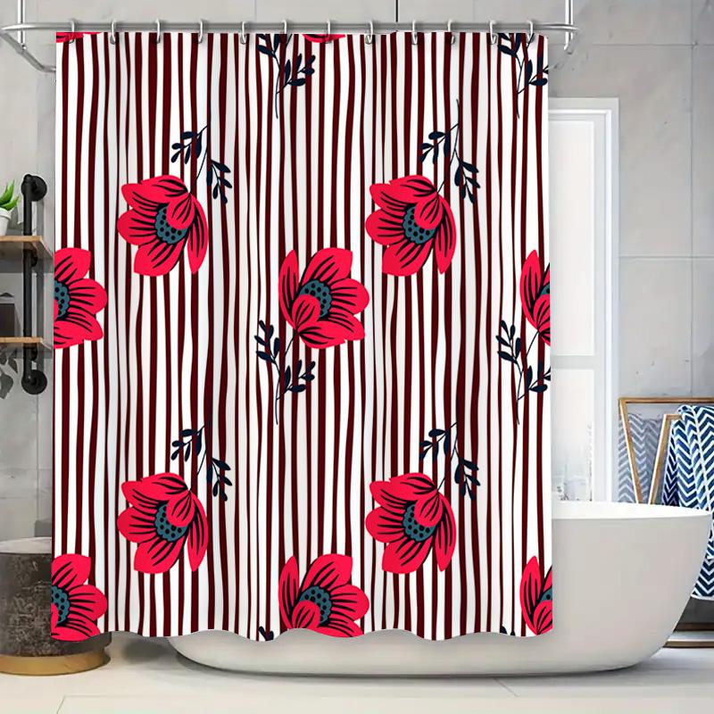 

Decorative Shower Curtain Stripes Floral Print For Bathtub Bathroom Decor W60H190(CM)-1 Pcs