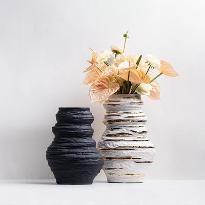 Ceramic Vase Stacked Stone Statues Flower Vase Irregular Folds Handmade Ceramic Pot Flower Vase Flower Arrangement Accessories