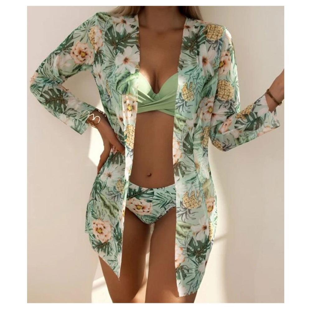 Sexy Cross Bikini Split Strap Three Piece Swimsuit European and American Printed Bikini