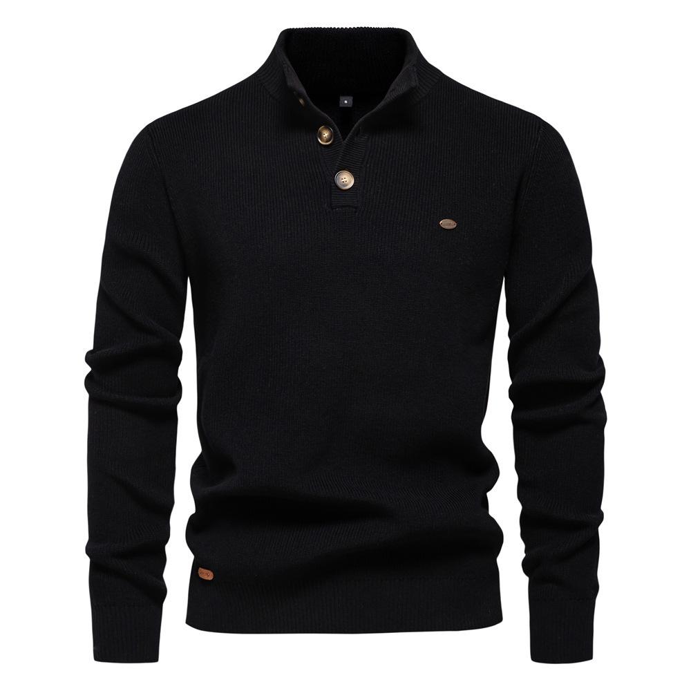 Men's European Stand Collar Half-Zip Sweater - Solid Color, Versatile Fall/Winter Style, Long Sleeve Trendy Casual Wear.