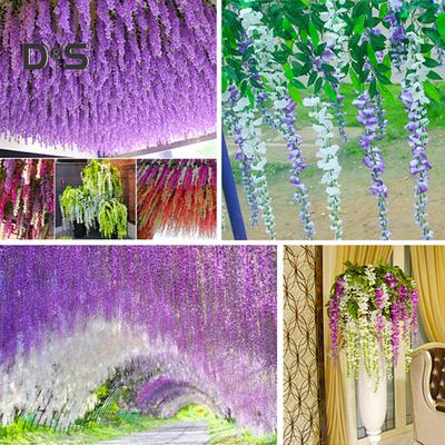 Blühender Blumenstrauß, künstliche Wisteria-Blumenpflanze, Wandbehang, Ranke, Hochzeit, Garten, Heimdekoration