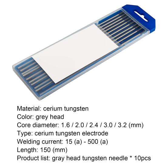 10Pcs 1.6-3.2mm Tungsten Electrodes Gray-tipped Wear-resistant Industrial Ceriated TIG Welding Tungsten Electrodes
