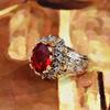 Retro Silber 925 eingelegt mit Gold Rubin Ring, Geeignet für Damen Palaststil Zweifarbig Krone Sonnenblumenring Partygeschenk 2025