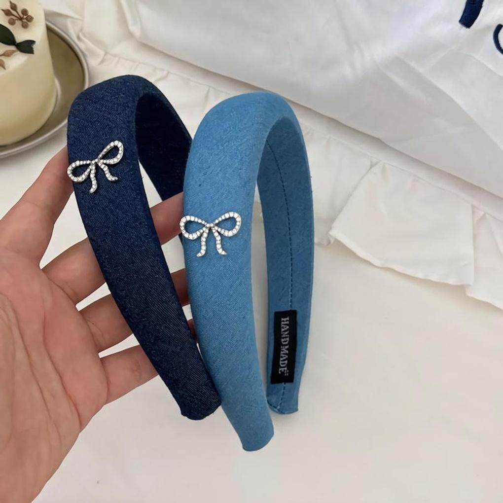 Women's Denim Blue Cubic Ribbon Headband Hairband