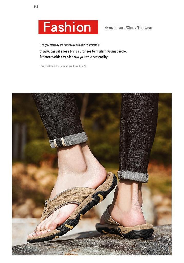 Men's Casual Non-slip Leather Sport Flip-flops for Summer Beach & Outdoor Wear
