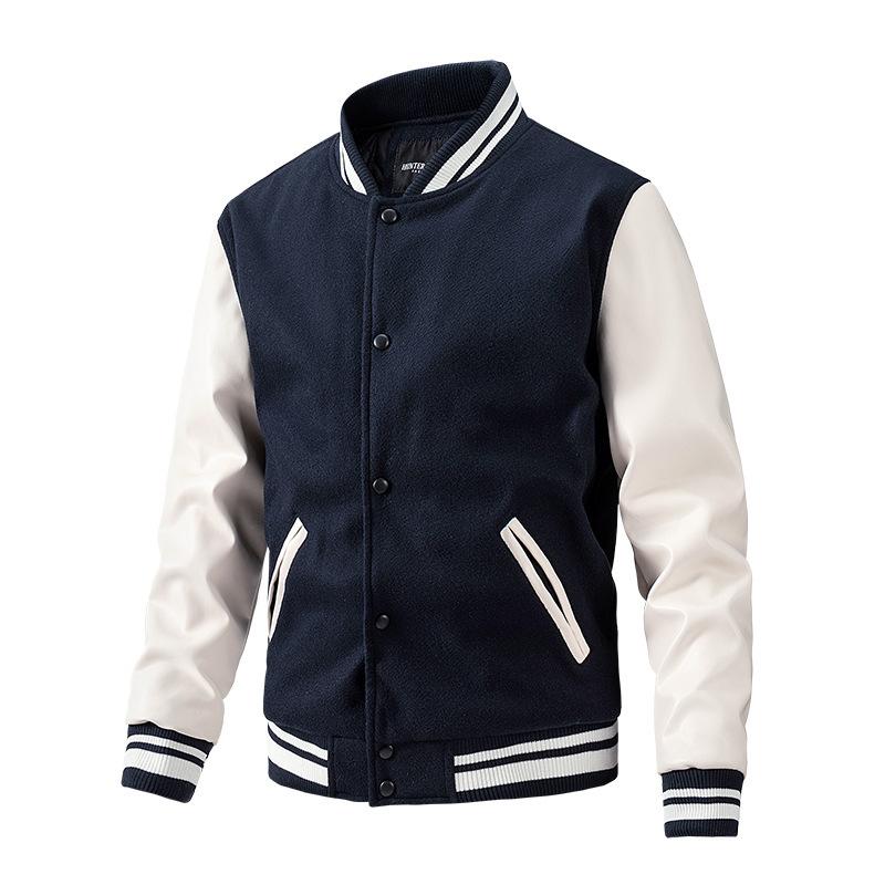 Classic Design Varsity Jacket Autumn Men's Casual Color Block Button Up Jacket For Spring Fall School Baseball