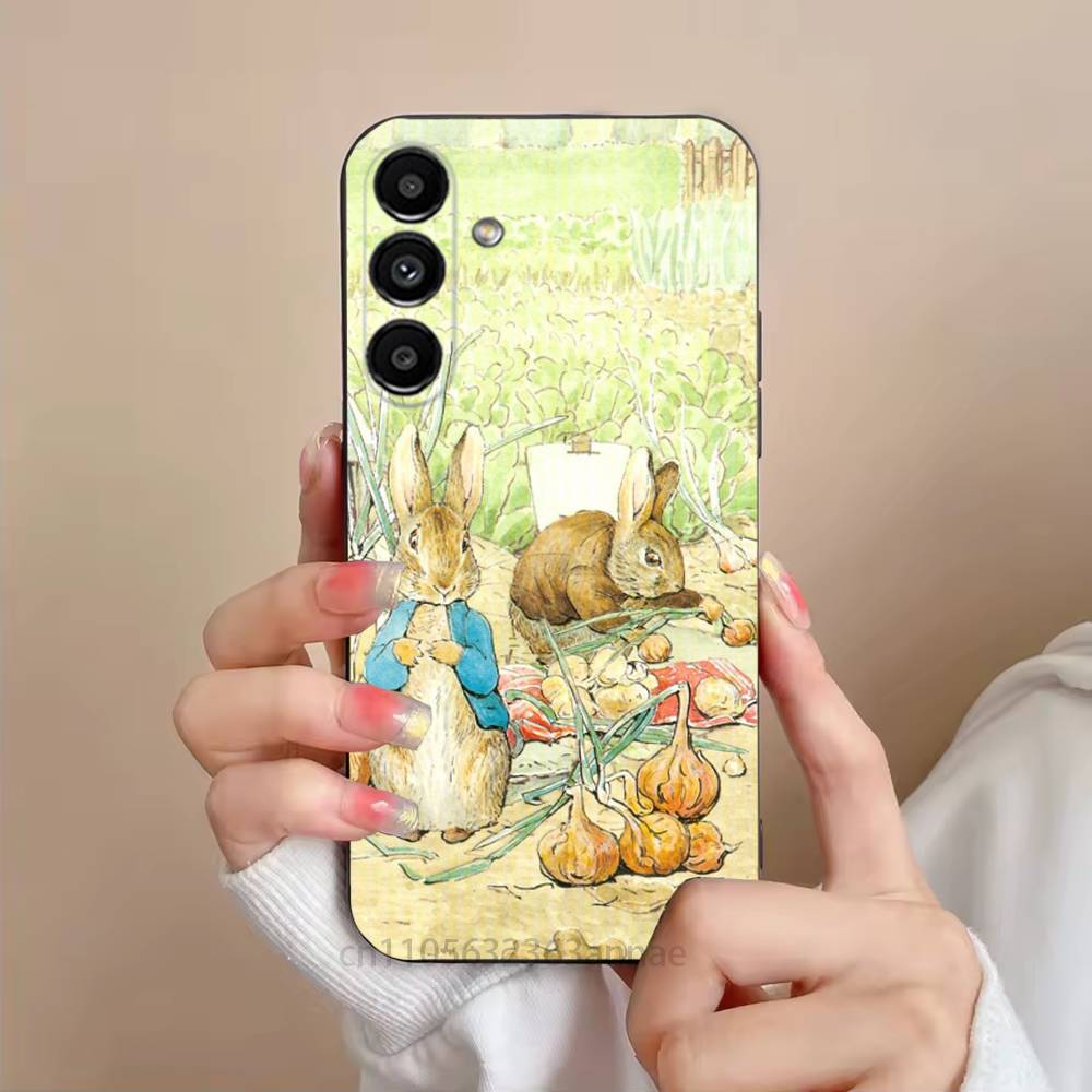 Cute P-PeterS Rabbit Phone Case For Samsung S25,24,23,22,21,S20,Ultra,Plus,FE Black Soft Cover