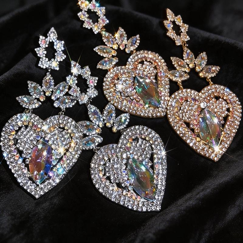 Silver Needle Rhinestone Flower Heart Earrings: Elegant, Statement Accessories for Women