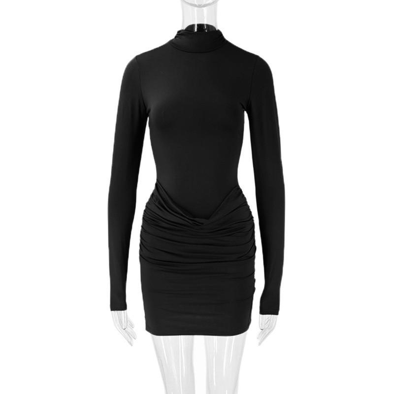 Sexy Streetwear Dress With Long Sleeves And Ruched Design For Youth Casual Wear