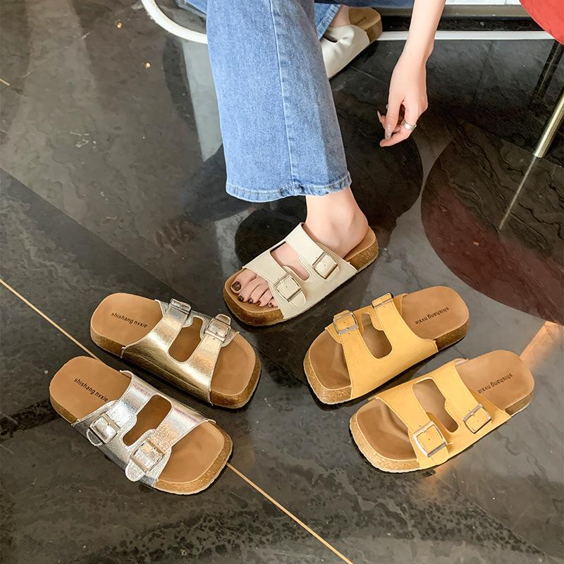 Thick-soled Large-size Sandals Women's Shoes Are Worn Outside, Summer New One-word Drags, Summer 2025 Casual Fashion Lazy Sandals