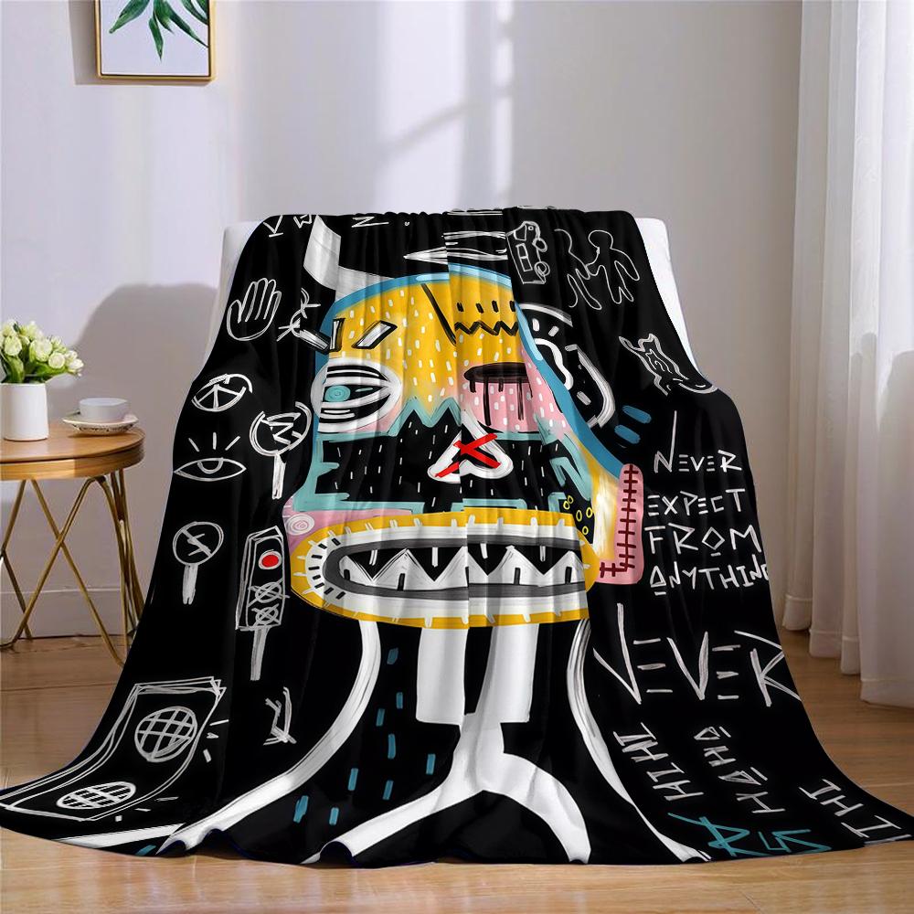 Graffiti - Style Abstract Flannel Blanket Warm Soft Halloween Christmas Couch Warm Cozy Decorative Decor Gift For All Season