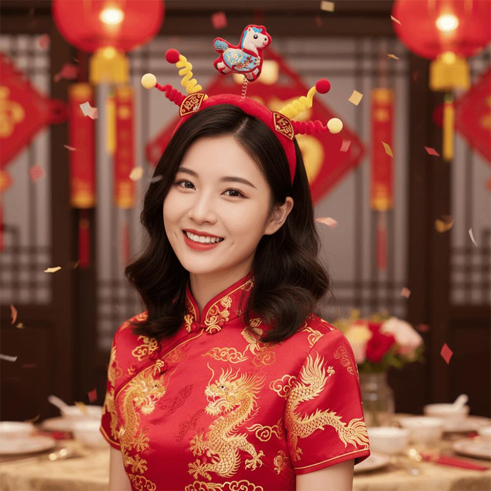 Cartoon Horse Hairband Lucky Cat Plush Horse Headband Exquisite New Year Headband  Women