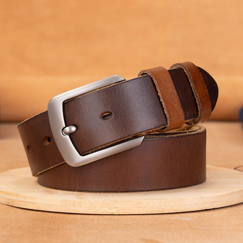 Belt Retro First Layer Cowhide Genuine Leather Versatile Tree Paste Leather Pin Buckle Belt Middle-Aged And Young Men'S Belt
