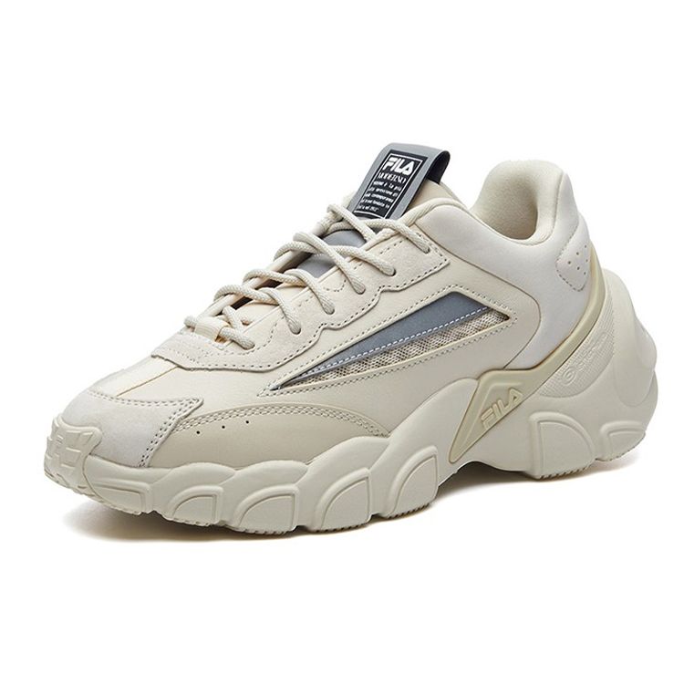 FILA Smasher Fabric Two-Layer Cowhide Comfortable Versatile Low-Top Dad Shoes Women sneaker Beige F12W134144FAN