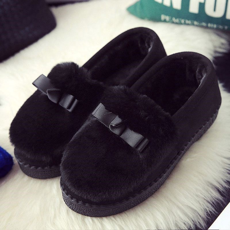 thumbnail interactive-video image 1 of Comwarm Winter Women Fuzzy Memory Foam Slippers New Closed Back Fur Knit Bedroom Slippers Slip-On Warm House Shoes For Indoor 1 of 10