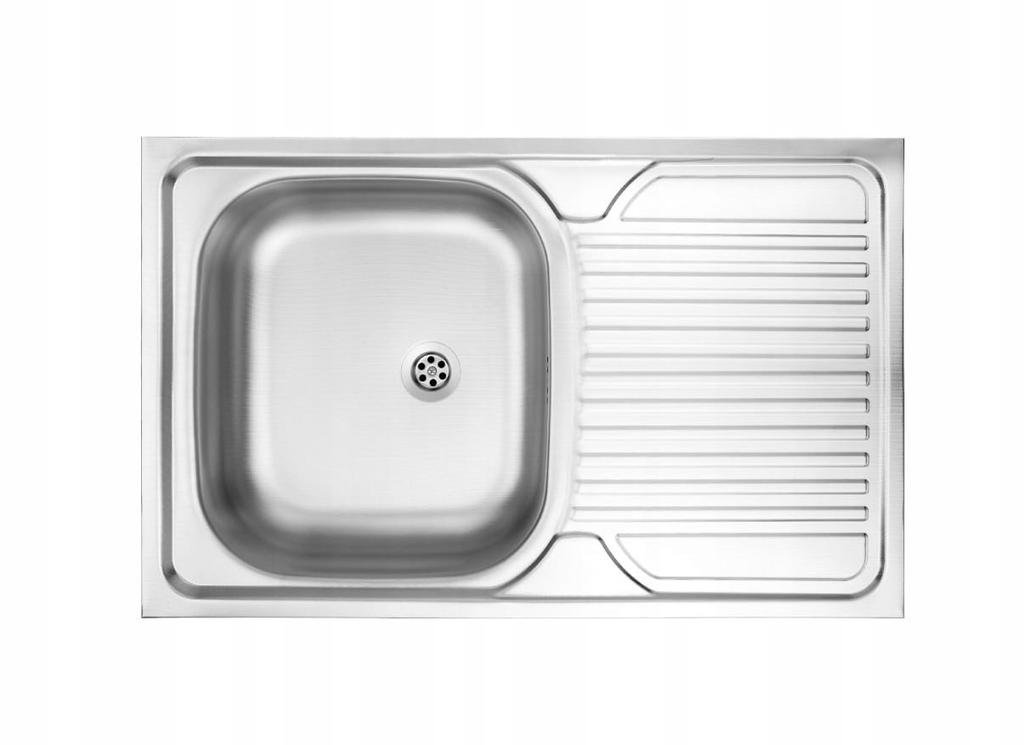 Single-bowl steel sink 80x50 with tap hole and siphon tap