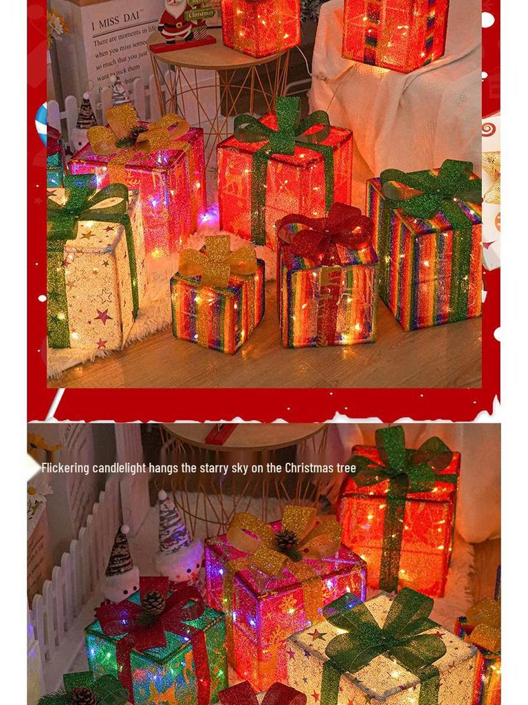 Christmas Gift Box Set: 3-Piece Fairy Light Decorations for Birthday Parties and Ornaments