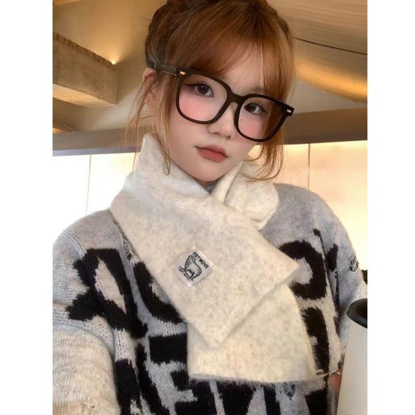 Cross-knitted scarf women's winter new Korean versatile solid color small scarf high-end warm lazy scarf tide