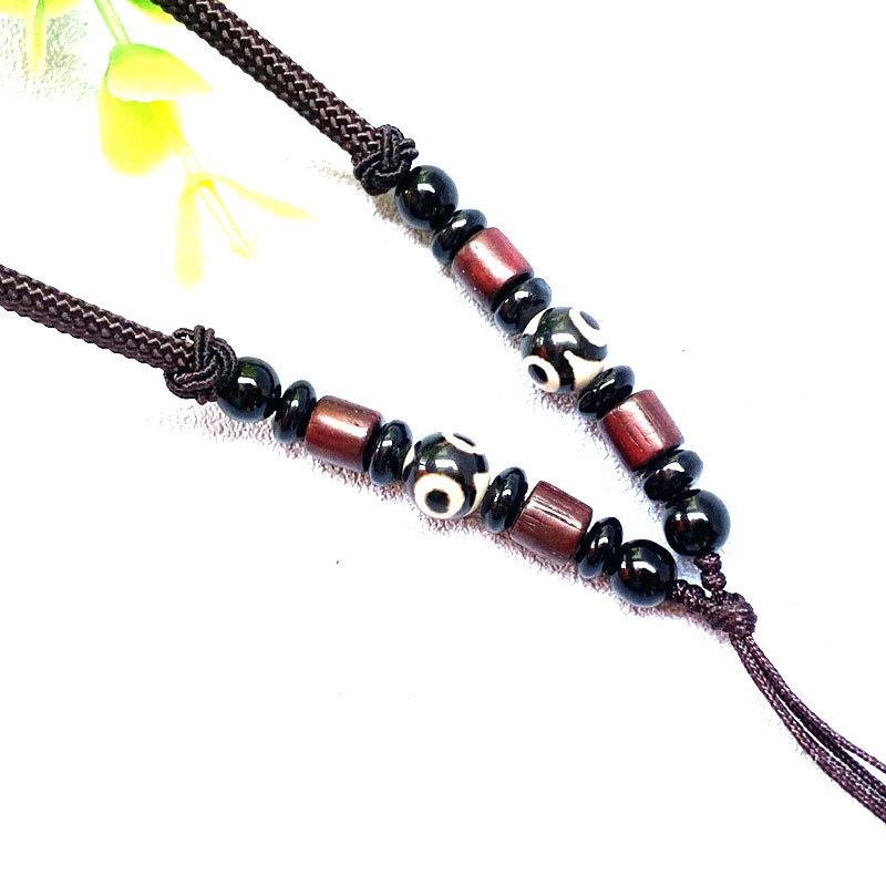 Tibetan Three-Eyed Dzi Agate Jade Bead Ethnic Necklace Lanyard