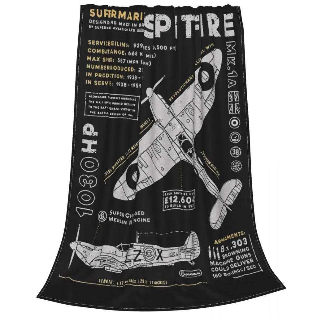 Supermarine Spitfire Fuzzy Blankets Fighter Pilot Aircraft Airplane Awesome Throw Blanket Home Hotel Sofa 200x150cm Bedspreads