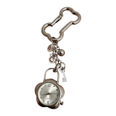 Vintage Floral Keychain With Small Clock Elegant Alloy Keyring For Women Men Unisex Gift Accessory