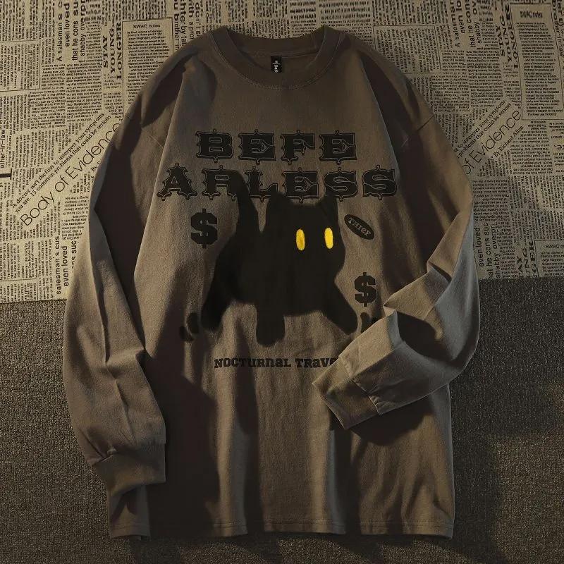 Volné tričko s dlouhým rukávem Dámské Kreslený potisk Top Ležérní Pulovr High Street Styl Vintage Oblečení Nadměrná velikost