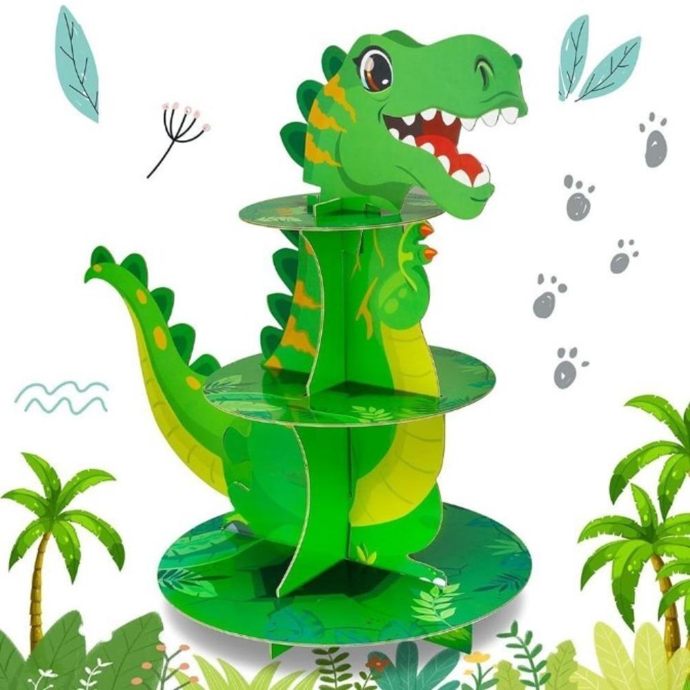 

Украшение динозавра, украшение для вечеринки, трехслойный дисплей на день рождения, торт, стол