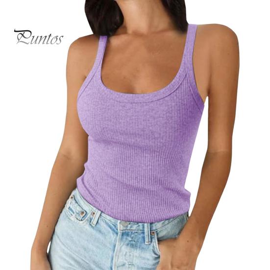 

Женская майка без рукавов с бретельками-спагетти и круглым вырезом, трикотажная майка в рубчик, облегающая базовая рубашка-майка для повседневной носки, пляжа и офиса M фиолетовый