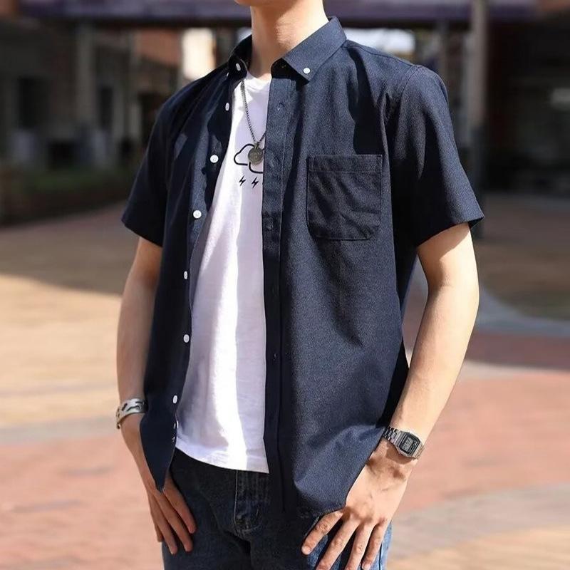 Camicia da uomo a maniche corte casual tinta unita giovane semplice moda trend ins Harajuku camicia da lavoro top