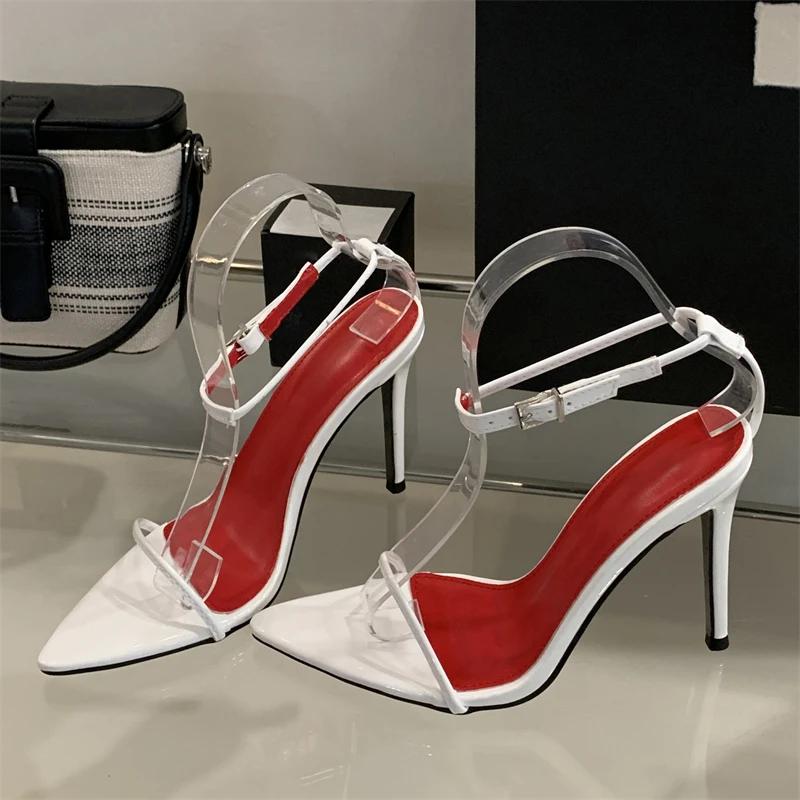 

Fashion Eilyken Summer Street Style Fashion Narrow Band Pointed Toe Women Sandals Buckle Strap Party Prom Thin Heels Shoes 35 белый