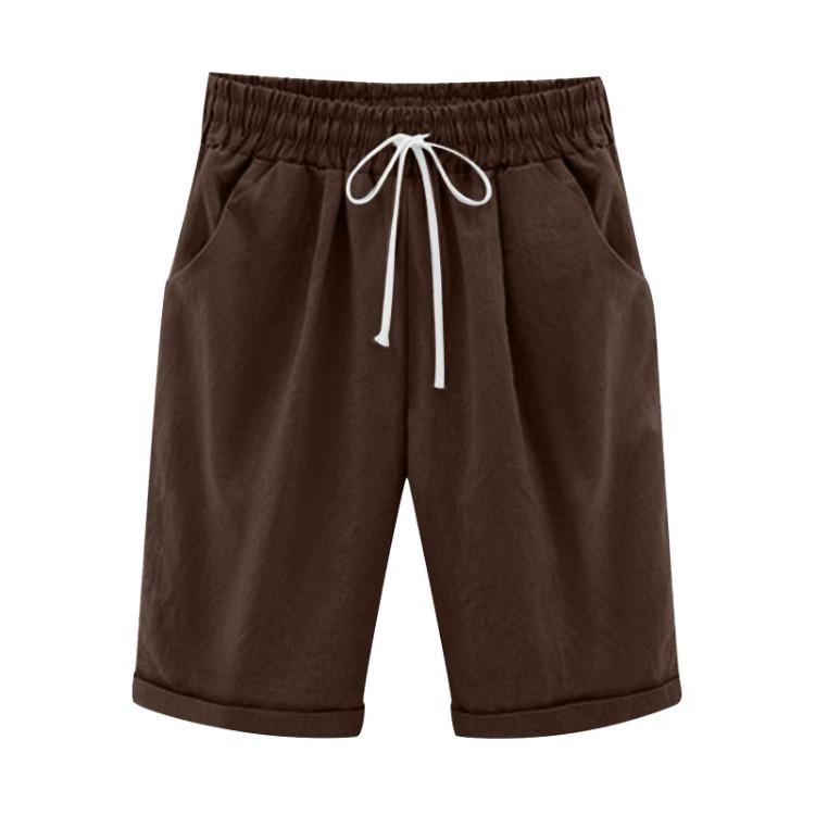 

Women s Linen Casual Shorts Comfortable Loose Solid Color Beach Pants with Pockets XXXXXL кавовий