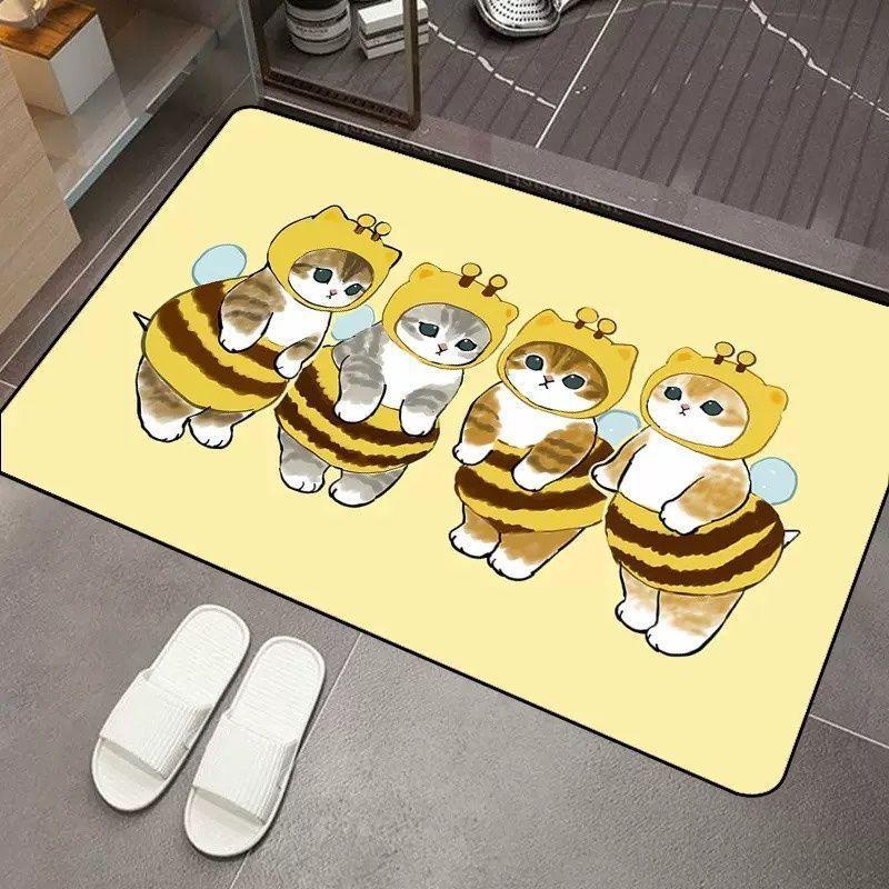 2pcs Cartoon Cat Diatom Mud Floor Mat Bathroom Water Absorption Quick Drying Easy Cleaning Foot Pad Non-slip Mat