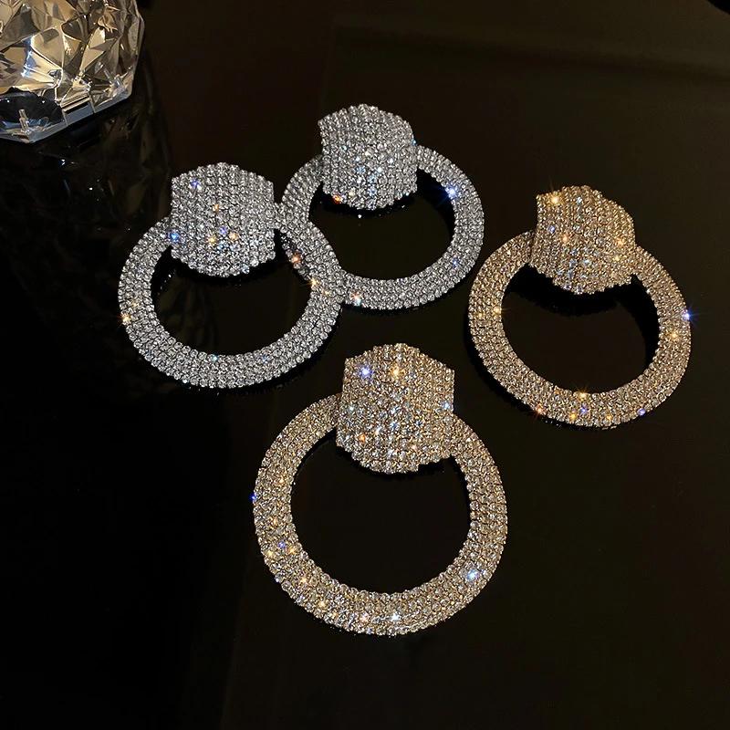 Fashion Geometric Crystal Dangle Earrings for Women Oversize Round Rhinestones Earrings Party Zircon Gifts