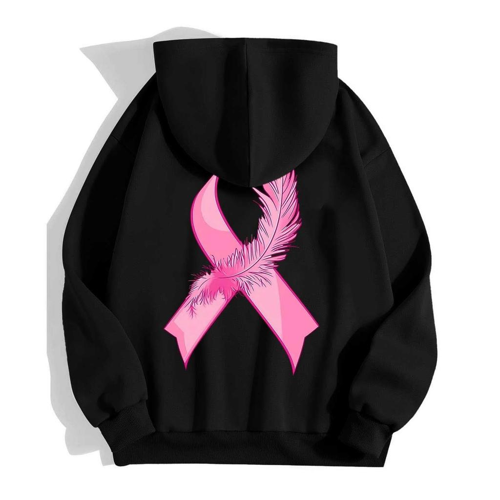 Women's Breast Sweatshirt Ribbon Breast Long Sleeve Hooded Pocket Casual Sweatshirt Jacket