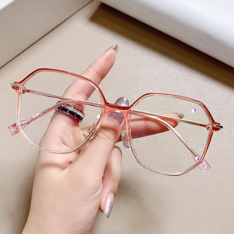 

Trendy oversized multi-color gradient eyeglasses fashion trendy TR metal Reading Glasses women polygonal anti-blue light glasses 0